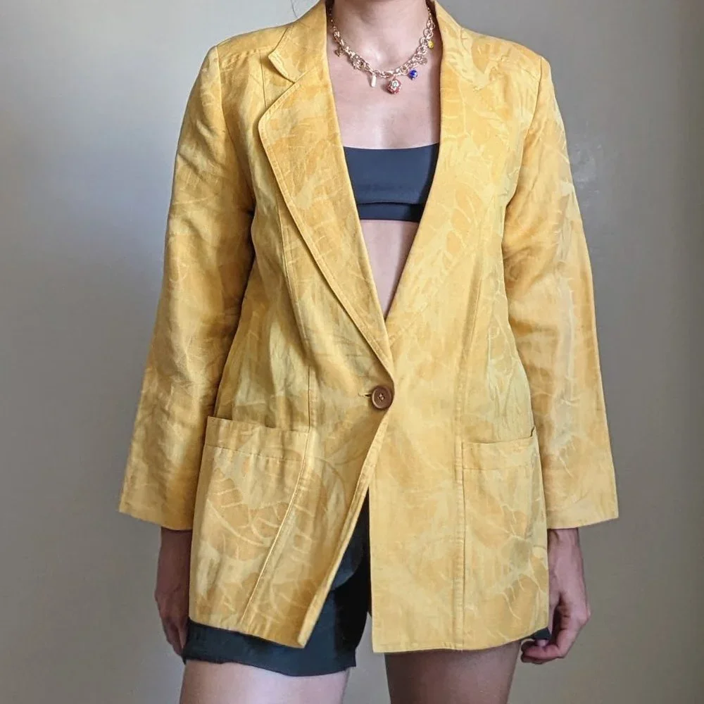 Vintage Christian Dior Golden Yellow Tropical Leaf Brocade Blazer – 8
